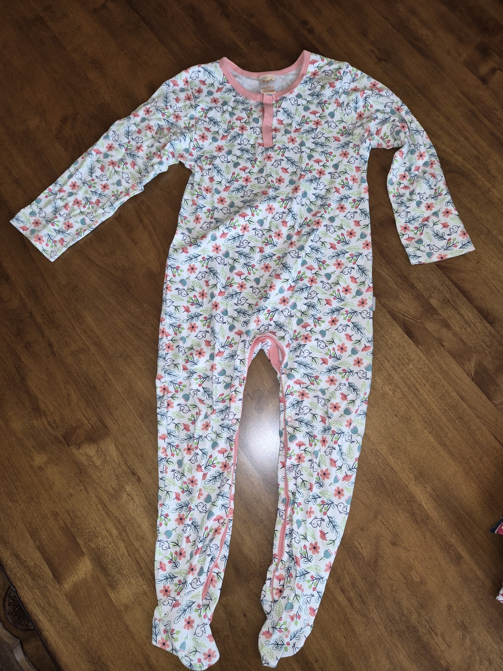 Floral Footed Onesie Cotton Romper in coral and White 98/104 (Germany) 4T (US)